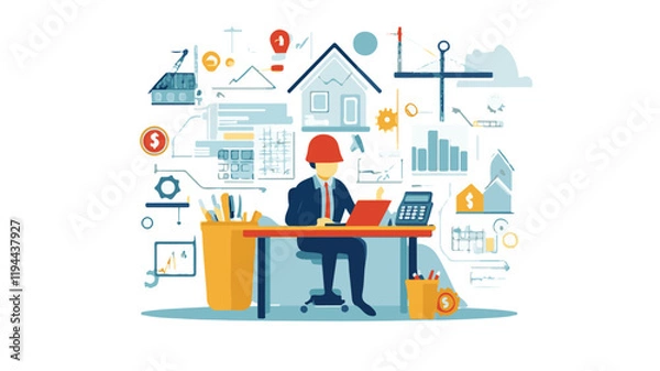 Fototapeta Construction Project Management Vector Illustration