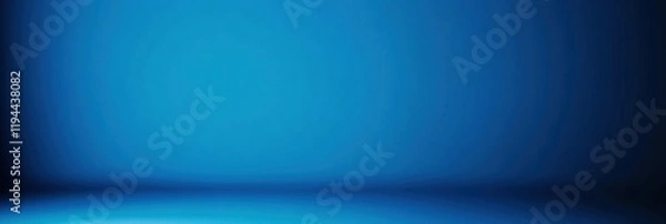 Fototapeta Panoramic abstract blue wall background for product presentation with sunlight and blurred shadows wall. Podium studio background