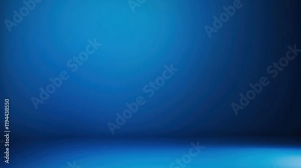 Fototapeta Panoramic abstract blue wall background for product presentation with sunlight and blurred shadows wall. Podium studio background