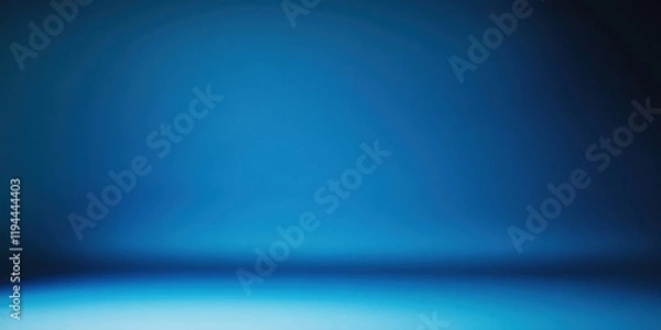 Fototapeta Panoramic abstract blue wall background for product presentation with sunlight and blurred shadows wall. Podium studio background