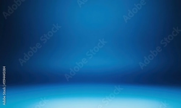Fototapeta Panoramic abstract blue wall background for product presentation with sunlight and blurred shadows wall. Podium studio background
