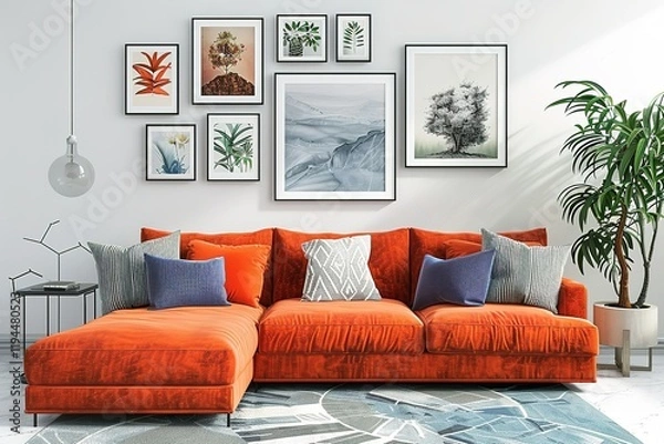 Fototapeta modern conceptual Luxury Creating a stylish gallery wall contemporary bright stylish interior . 3D rendering