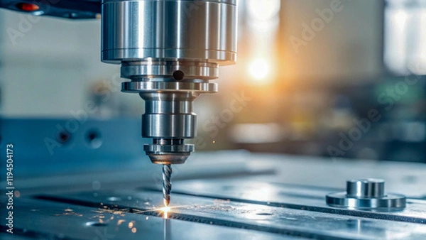 Fototapeta Metallic laser, its surface is shiny, and the details are clearly drawn. The background is slightly blurred.