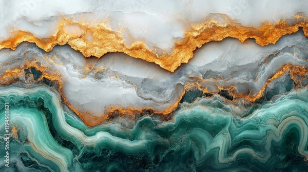 Obraz Marble Texture. Luxury Abstract Background. Vibrant Turquoise, Green and Gold Marble Waves - Abstract Agate Stone Design
