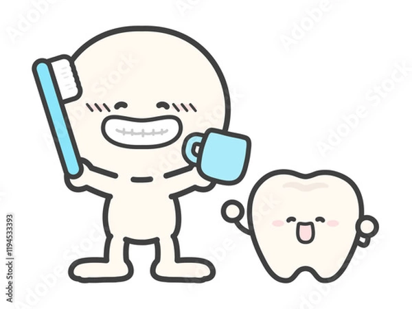 Fototapeta 健康で美しい歯と歯ブラシを持つ人物
のベクターイラスト02