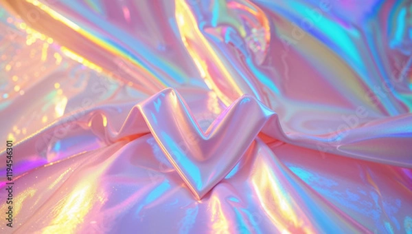 Fototapeta Iridescent holographic v shape folded cloth creating colorful reflections
