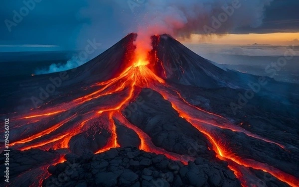 Obraz Balance of calm and power as a volcano gracefully transition eruption lava