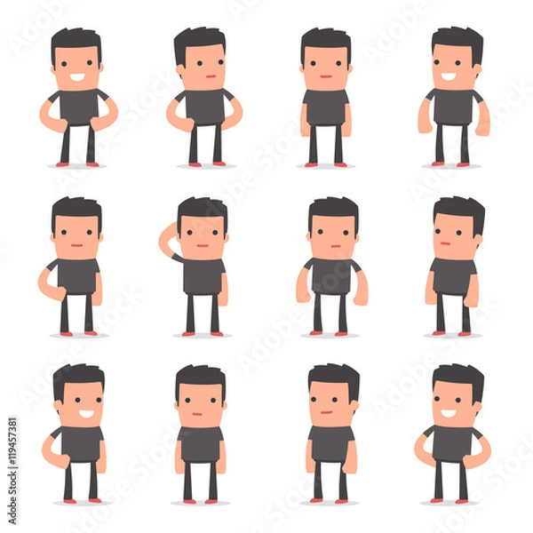 Fototapeta Set of Happy and Cheerful Character Bully standing in relaxed po