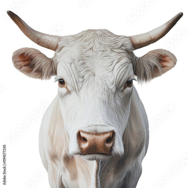 Obraz Portrait of a cow, isolated on a transparent background, farm animal, transparent png, white cow