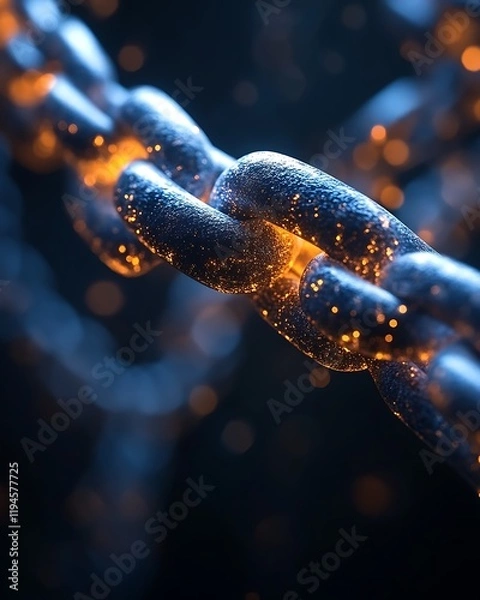 Fototapeta Glowing metallic chain link close-up.
