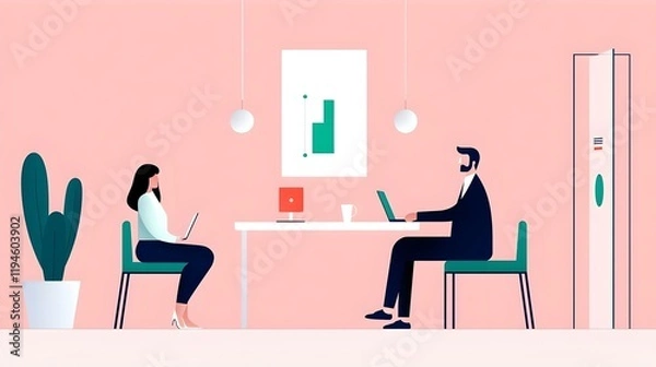 Fototapeta Dynamic Sales Team Collaboration, vibrant flat vector illustration showcasing diverse professionals engaged in teamwork and strategy discussions