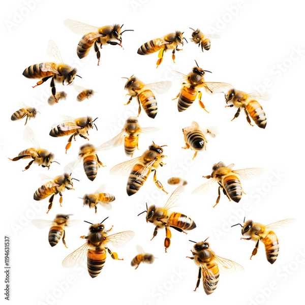 Fototapeta Honeybees Flying in Swarm, Isolated on Transparent Background