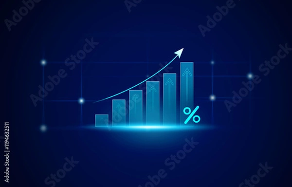 Fototapeta Graph percentage chart success and analysis finance grow graph and market investment. Stock market chart, exchange financial growth diagram.	
