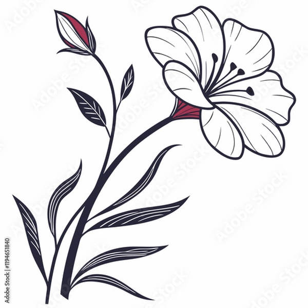 Fototapeta minimal botanical graphic sketch drawing, trendy tiny tattoo design, floral elements vector illustration