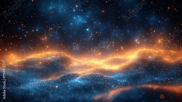 Fototapeta Abstract cosmic energy, fiery nebula, swirling particles, dark space background, digital art