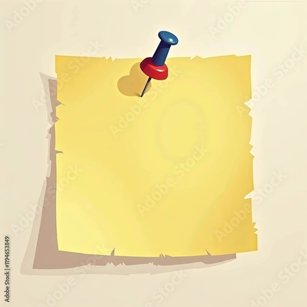 Fototapeta White paper sticky note with red push pin