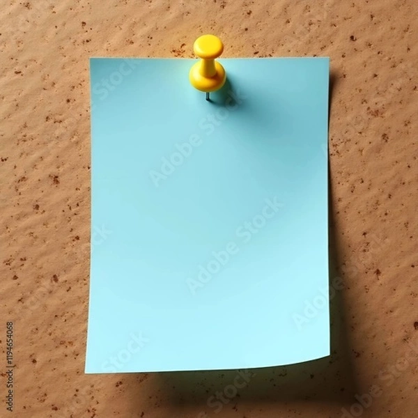 Fototapeta White paper sticky note with red push pin