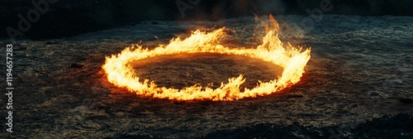 Fototapeta Wildfire Background: Circular Flames on the Ground