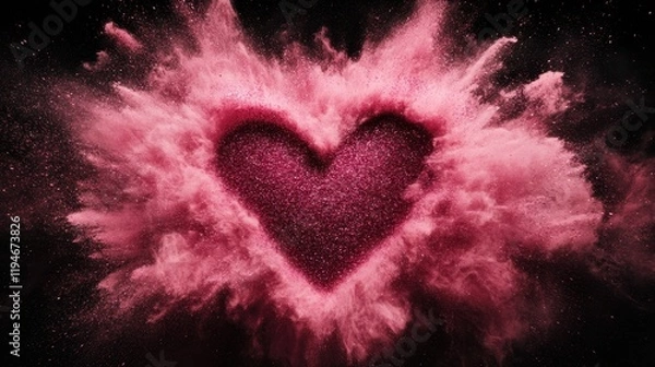 Fototapeta Pink Valentine's Day heart made of shiny glitter particles