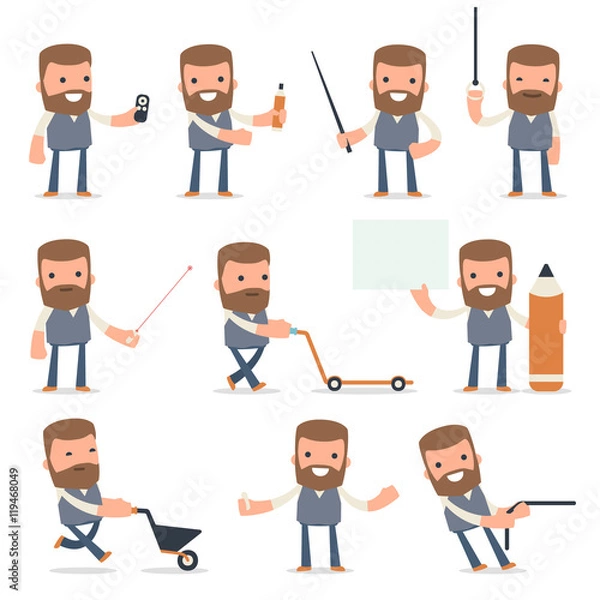 Fototapeta Set of Happy and Intelligent Character Copywriter making present