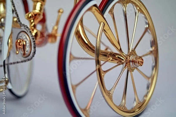 Fototapeta A close-up shot of a gold and red bicycle with detailed components visible