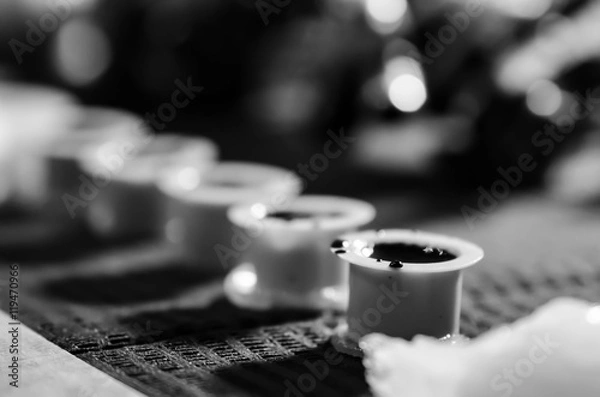 Obraz Tattoo ink set close up