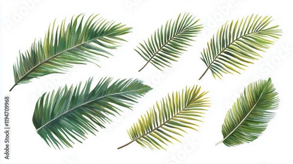 Obraz Watercolor set of tropical palm leaves isolated on white background
