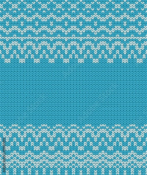 Obraz Seamless knitting blue pattern. Winter ornament background.