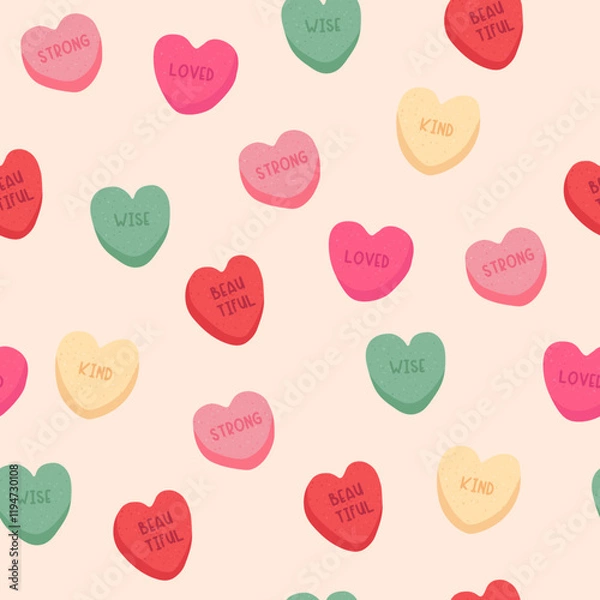 Obraz Valentines and Love Season Seamless Pattern vector illustration of sweet heart candy affirmation