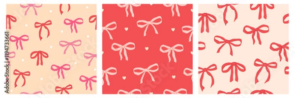 Obraz Collection of Love season, Valentines Seamless pattern  vector illustration of ribbon and bows