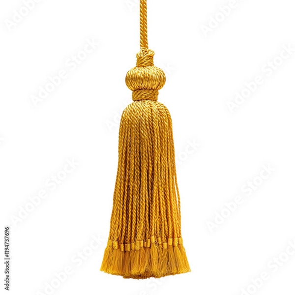 Obraz Elegant Yellow Fringe Tassel on a White Background Isolated on transparent background