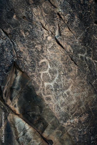 Fototapeta Petroglyphs in Tamgaly. Tamgaly is a petroglyph site in the Almaty region of Kazakhstan. Tamgaly became a UNESCO World Heritage Site in 2004. Tamgaly is located 170 km  northwest of Almaty.