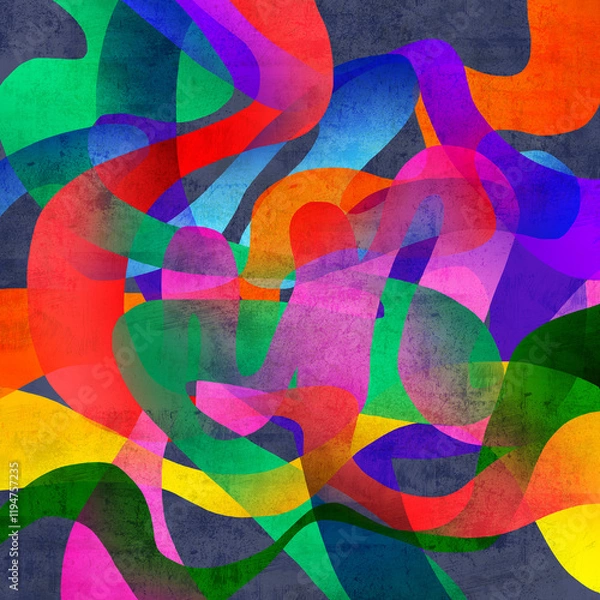Fototapeta Abstract multicolored composition with decorative liquid shaped geometric elements with gradients and grunge surfaces
