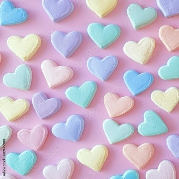Fototapeta Colorful Heart Shapes Arranged on Pink Background for Creative Valentine's Day and Romantic Themes in Stock Photography