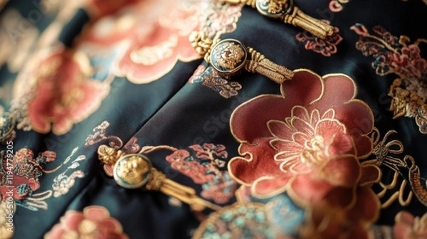 Obraz Detailed Close-Up of Traditional Cheongsam Fabric with Embroidery