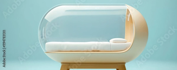Fototapeta Wellness Futurism Concept. Futuristic Transparent Sleeping Pod with Digital Interface and Smooth Design for Rest and Relaxation