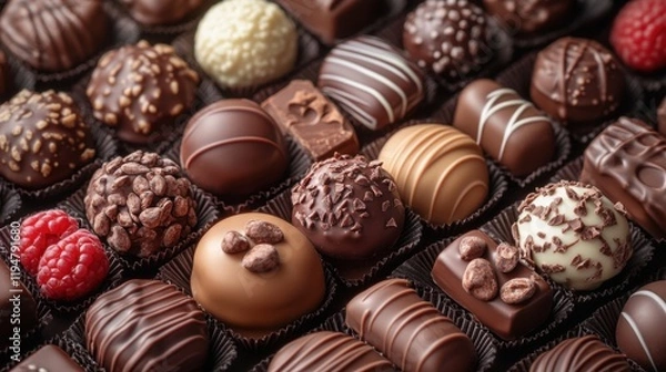 Obraz Assorted Gourmet Chocolate Confectionery Display with Rich Textures and Varied Flavors for Tempting Desserts and Sweet Treats