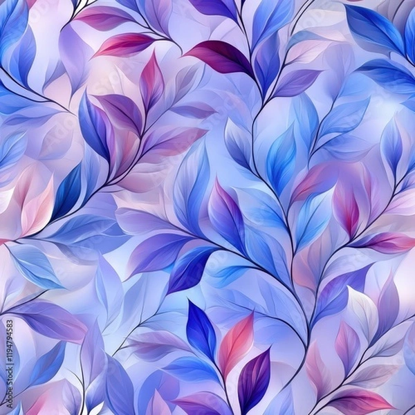 Fototapeta Seamless Abstract Pattern with Purple and Blue Leaves on Soft Background for Decorative Use in Art and Design Projects