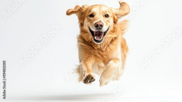 Obraz Happy Golden Retriever Dog in Mid-Air Capture Joyful Movement