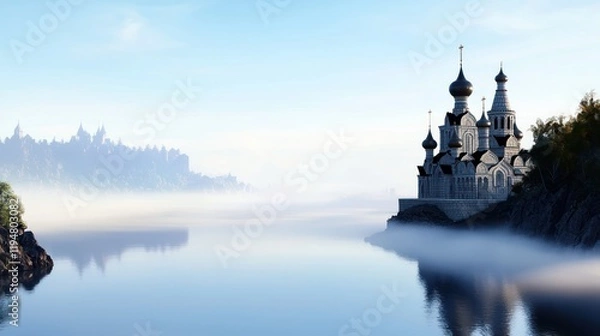 Fototapeta Misty River Monastery