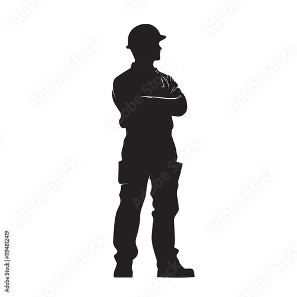 Fototapeta Silhouette of a Technical Worker with Hand Gesture – Vector Design