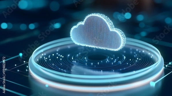 Fototapeta Futuristic Cloud Computing Concept with Digital Elements and Abstract Background for Technology Themes