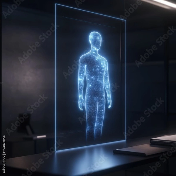 Fototapeta Futuristic holographic loan office showcasing ai agents urban setting digital innovation sci-fi environment futuristic viewpoint