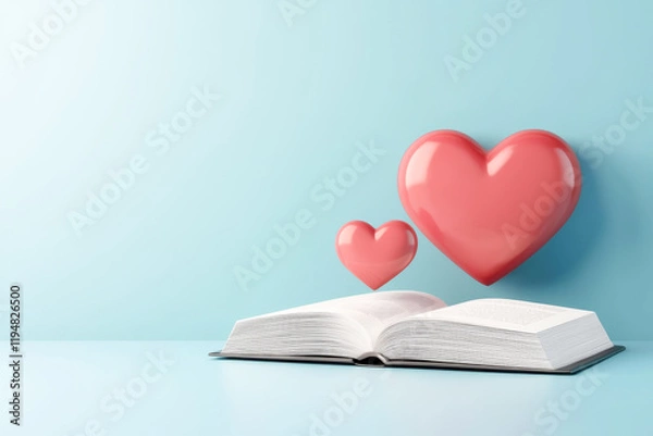 Obraz An open book with heart symbols, symbolizing love and knowledge together.