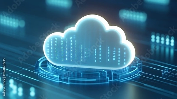 Fototapeta Futuristic Cloud Icon With Data Streams and Digital Connections in a Modern Technology Background