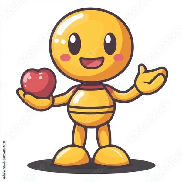 Obraz Happy Robot Character Holding A Red Heart