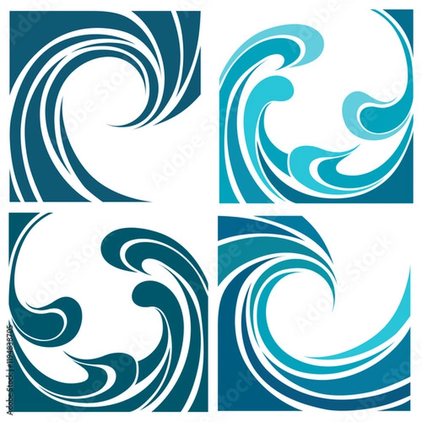 Fototapeta Blue Waves Set. Water Wave Logo abstract design. Liquid shape elements....