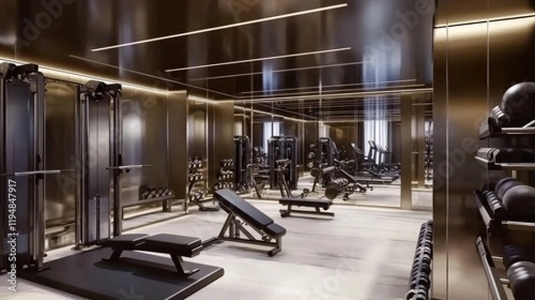 Fototapeta Upscale gym with sleek modern equipment, luxurious finishes, and a spacious layout designed for a premium workout experience