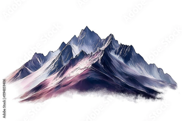 Fototapeta Illustration of an mountain range with sharp peaks and rugged texture isolate on transparent background