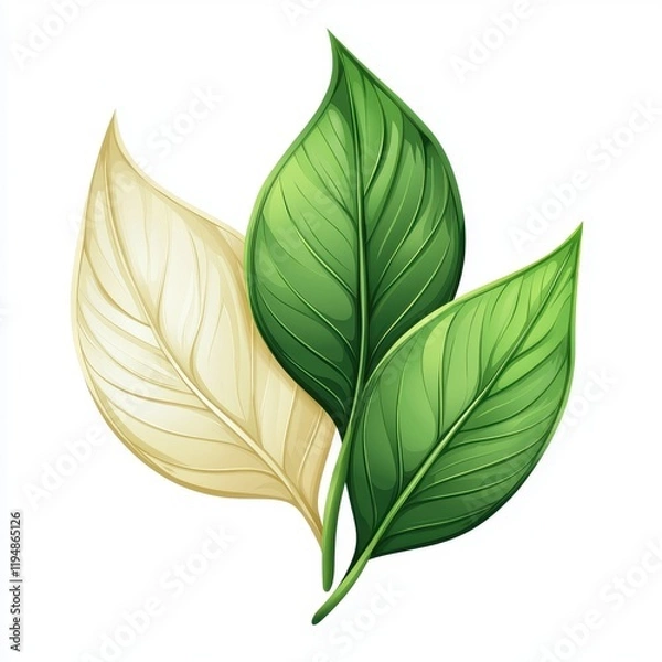 Fototapeta Stylized leaf cluster illustration with green and cream tones, elegant botanical design